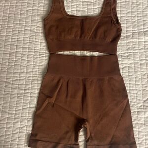 Women's Brown Ribbed Intimate Set